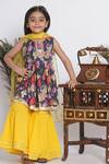 Buy_Little Bansi_Purple Cotton, Silk Gota Patti, Embroidery Lotus And Duck Print Kurta Sharara Set_Online_at_Aza_Fashions