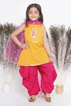 Buy_Little Bansi_Yellow Cotton Embroidered Thread Kurta Salwar Set _at_Aza_Fashions