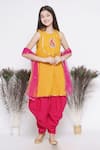 Shop_Little Bansi_Yellow Cotton Embroidered Thread Kurta Salwar Set _at_Aza_Fashions