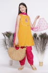 Buy_Little Bansi_Yellow Cotton Embroidered Thread Kurta Salwar Set 