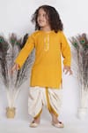 Buy_Little Bansi_Yellow Cotton Embroidery Kurta Set With Cream Jacket _Online_at_Aza_Fashions