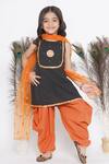 Buy_Little Bansi_Black Cotton, Chiffon Embroidery Thread Kurta Salwar Set _at_Aza_Fashions