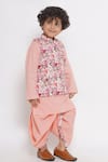 Little Bansi_Peach Cotton Embroidery Floral Printed Kurta Set With Nehru Jacket _Online_at_Aza_Fashions