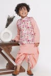 Buy_Little Bansi_Peach Cotton Embroidery Floral Printed Kurta Set With Nehru Jacket _Online_at_Aza_Fashions