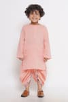 Shop_Little Bansi_Peach Cotton Embroidery Floral Printed Kurta Set With Nehru Jacket _Online_at_Aza_Fashions