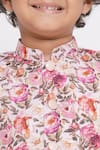 Little Bansi_Peach Cotton Embroidery Floral Printed Kurta Set With Nehru Jacket _at_Aza_Fashions