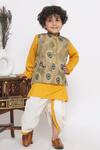 Buy_Little Bansi_Yellow Cotton Embroidery Kurta Set With Feather Print Nehru Jacket_at_Aza_Fashions