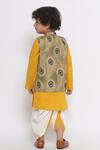 Shop_Little Bansi_Yellow Cotton Embroidery Kurta Set With Feather Print Nehru Jacket_at_Aza_Fashions