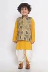 Buy_Little Bansi_Yellow Cotton Embroidery Kurta Set With Feather Print Nehru Jacket_Online_at_Aza_Fashions