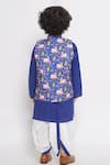 Shop_Little Bansi_Blue Cotton Cow Print Nehru Jacket With Kurta Set _at_Aza_Fashions