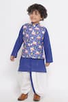 Buy_Little Bansi_Blue Cotton Cow Print Nehru Jacket With Kurta Set _Online_at_Aza_Fashions
