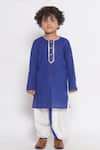 Shop_Little Bansi_Blue Cotton Cow Print Nehru Jacket With Kurta Set _Online_at_Aza_Fashions