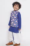 Little Bansi_Blue Cotton Cow Print Nehru Jacket With Kurta Set _at_Aza_Fashions