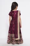 Shop_Little Bansi_Wine Gabardine, Cotton, Gingham, Silk Sequins, Embroidery Blouse Lehenga Set _at_Aza_Fashions
