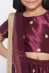 Buy_Little Bansi_Wine Gabardine, Cotton, Gingham, Silk Sequins, Embroidery Blouse Lehenga Set _Online_at_Aza_Fashions