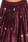 Shop_Little Bansi_Wine Gabardine, Cotton, Gingham, Silk Sequins, Embroidery Blouse Lehenga Set _Online_at_Aza_Fashions