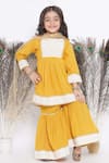 Buy_Little Bansi_Yellow Cotton, Chiffon Embroidery, Lace Thread Kurta Sharara Set _at_Aza_Fashions
