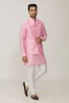 Buy_Spring Break_Pink Cotton Silk Plain Bundi And Kurta Set_at_Aza_Fashions