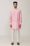 Spring Break_Pink Cotton Silk Plain Bundi And Kurta Set_Online_at_Aza_Fashions