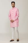 Buy_Spring Break_Pink Cotton Silk Plain Bundi And Kurta Set_Online_at_Aza_Fashions