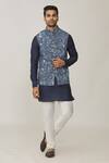 Buy_Spring Break_Blue Cotton, Silk Navy Pineapple Print Bundi And Kurta Set_at_Aza_Fashions