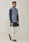 Buy_Spring Break_Blue Cotton, Silk Navy Pineapple Print Bundi And Kurta Set_Online_at_Aza_Fashions