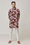 Buy_Spring Break_Purple Cotton Printed Floral Kurta Set _at_Aza_Fashions