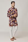 Spring Break_Purple Cotton Printed Floral Kurta Set _at_Aza_Fashions