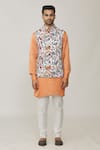 Spring Break_Multi Color Cotton Silk Printed Floral Bundi And Kurta Set_Online_at_Aza_Fashions