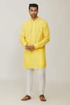 Buy_Spring Break_Yellow Polyester, Cotton Embroidery Geometric Kurta Set _at_Aza_Fashions