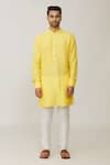 Spring Break_Yellow Polyester, Cotton Embroidery Geometric Kurta Set _Online_at_Aza_Fashions