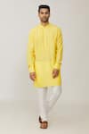 Buy_Spring Break_Yellow Polyester, Cotton Embroidery Geometric Kurta Set _Online_at_Aza_Fashions