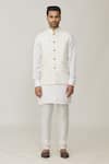 Spring Break_White Polyester Cotton Embroidery Thread Lucknowi Bundi _Online_at_Aza_Fashions