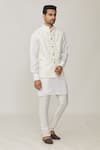 Buy_Spring Break_White Polyester Cotton Embroidery Thread Lucknowi Bundi _Online_at_Aza_Fashions