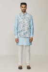 Buy_Spring Break_Blue Cotton Silk Printed Tropical Bundi And Kurta Set _Online_at_Aza_Fashions