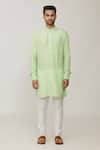 Spring Break_Green Polyester, Cotton Embroidery Thread Kurta Set _Online_at_Aza_Fashions