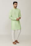 Shop_Spring Break_Green Polyester, Cotton Embroidery Thread Kurta Set _Online_at_Aza_Fashions