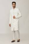 Buy_Spring Break_White Polyester Cotton Embroidery Lucknowi Sherwani Set _at_Aza_Fashions