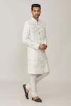 Buy_Spring Break_White Polyester Cotton Embroidery Lucknowi Sherwani Set _Online_at_Aza_Fashions