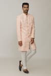 Buy_Spring Break_Pink Polyester Cotton Embroidery Lucknowi Full Sleeve Sherwani Set_at_Aza_Fashions