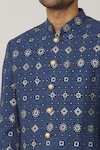 Shop_SPRING BREAK_Blue Polyester Cotton Embroidery Lucknowi Full Sleeve Sherwani Set _Online_at_Aza_Fashions