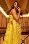 Shop_Seema Gujral_Yellow Net Embroidery Sequin Applique Sweetheart Saree With Blouse  _at_Aza_Fashions