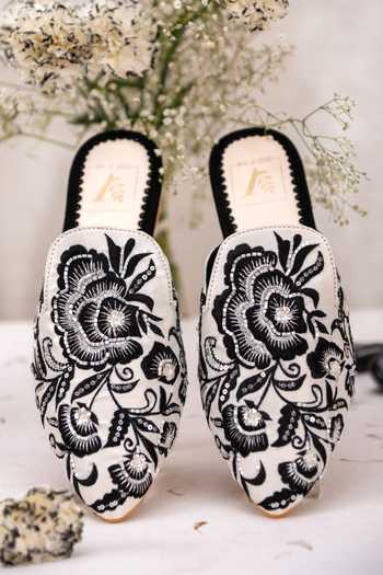Buy_House Of Vian_White Rose Embroidered Mules _at_Aza_Fashions