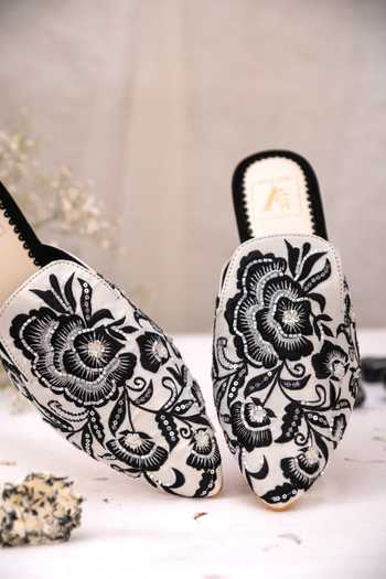 Shop_House Of Vian_White Rose Embroidered Mules _at_Aza_Fashions