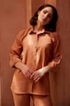 Buy_Palak Khandelwal_Orange Linen Shirt Collar And Pant Set _Online_at_Aza_Fashions