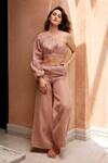 Buy_Palak Khandelwal_Pink Linen One Shoulder Top And Pant Set _at_Aza_Fashions