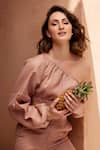 Buy_Palak Khandelwal_Pink Linen One Shoulder Top And Pant Set 