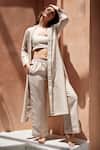 Palak Khandelwal_Grey Linen Crop Top Round Jacket And Pant Set _Online_at_Aza_Fashions