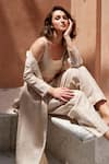 Palak Khandelwal_Grey Linen Crop Top Round Jacket And Pant Set _at_Aza_Fashions