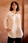 Buy_Palak Khandelwal_Peach Cotton Embroidered Sequin Shirt Collar Patch _Online_at_Aza_Fashions